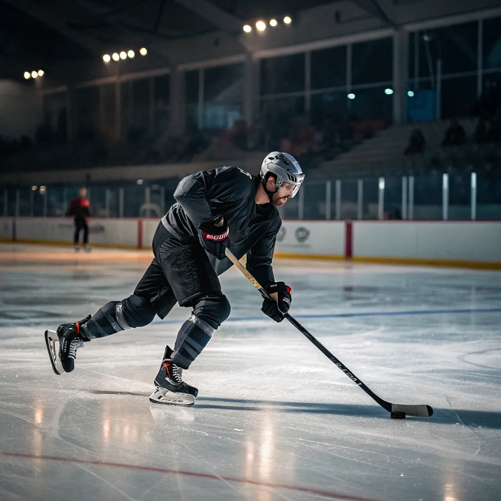 Hockey player training on ice